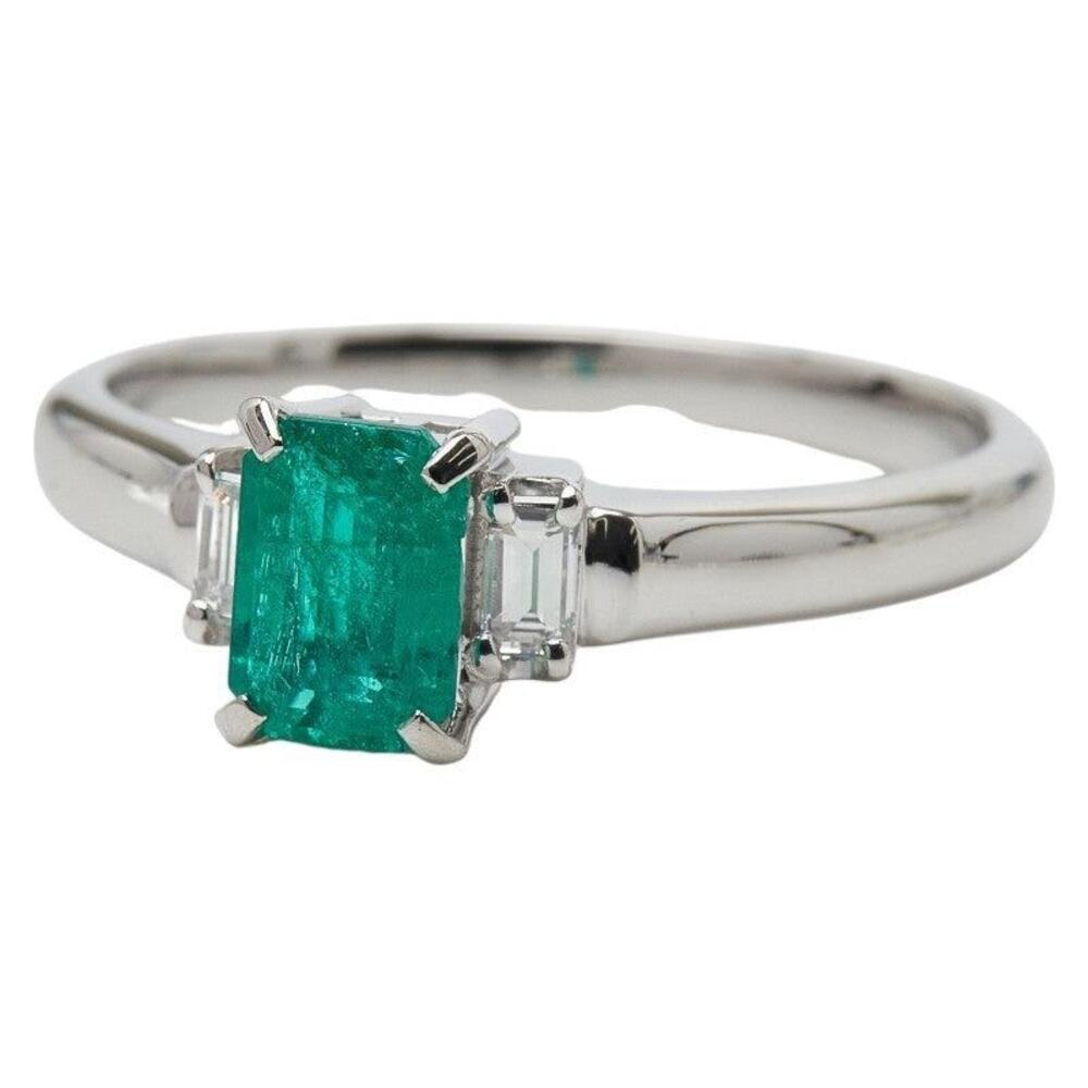 Unbranded Emerald & Diamond Platinum 850 Ring Silver